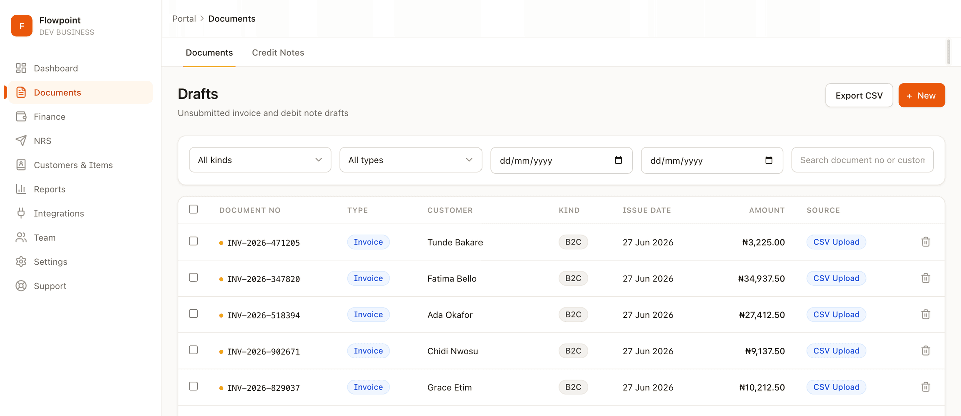 E-invoicing dashboard preview